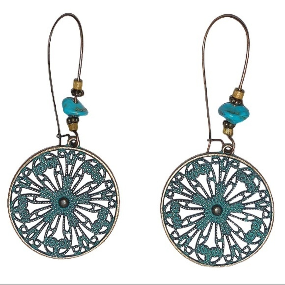 Brass & turquoise lightweight BOHO dangle earrings
